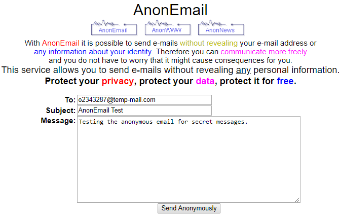 AnonEmail para enviar email anônimo