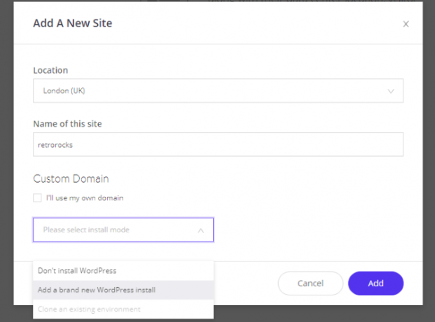 Crie um novo site WordPress Kinsta