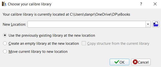 calibre nova localização da biblioteca