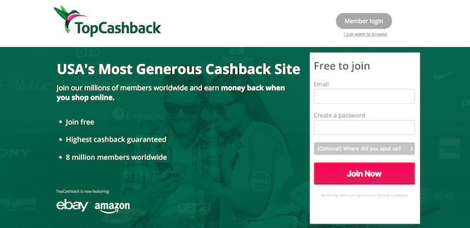 captura de tela topcashback