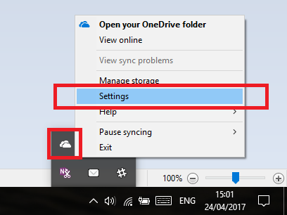 configurações do onedrive windows 10