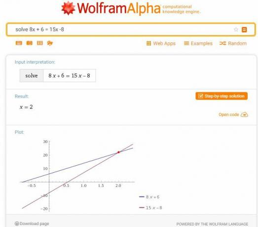 Solucionador de equações Wolfram Alpha