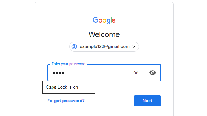 Caps Lock da Conta do Google ativado