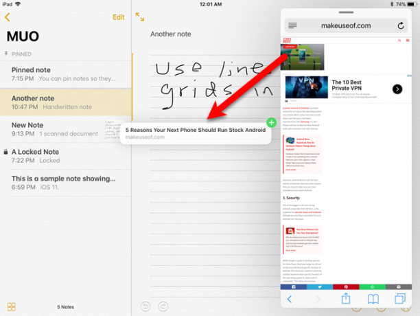 arrastar e soltar entre aplicativos notas ios 11