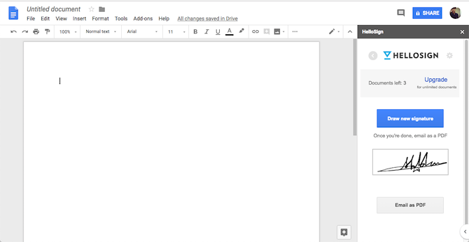 Complemento HelloSign do Google Docs