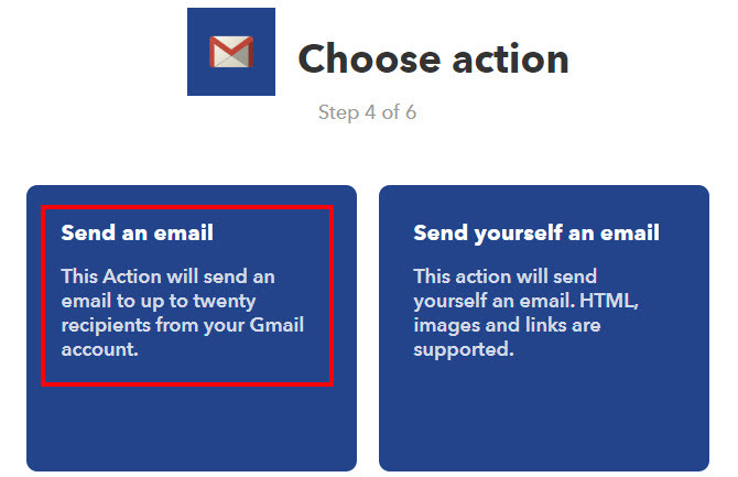 ifttt envia uma ação de email