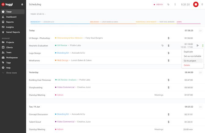 Toggl dashboard