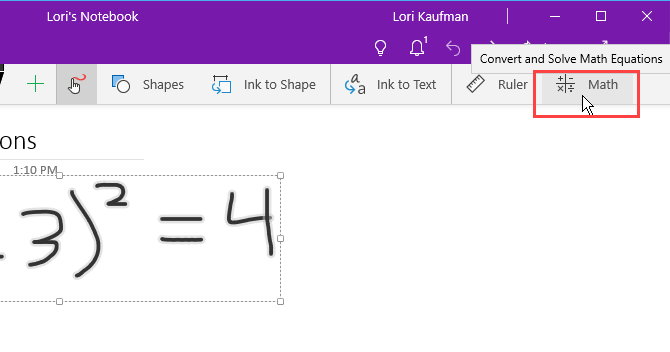 Clique em Matemática na guia Desenhar