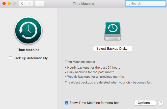 configuração da máquina do tempo