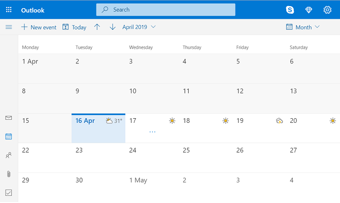 aplicativo da web do calendário do Outlook