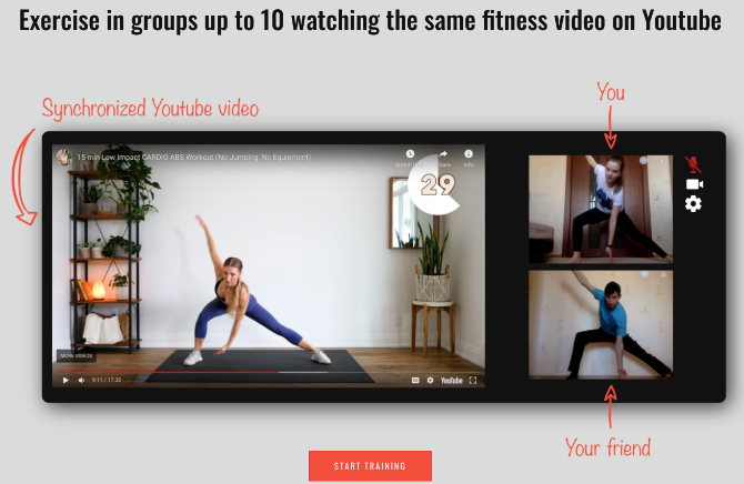 O Co-Train Space permite que você se exercite nos vídeos do YouTube ao vivo com até 10 amigos na webcam