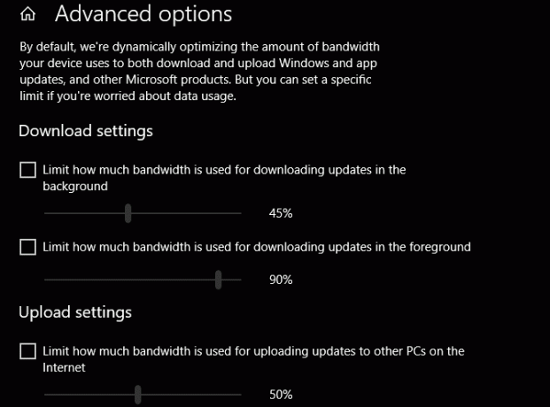 Opções avançadas de atualização do Windows 10