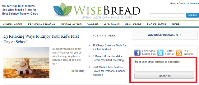 Captura de tela do site de finanças do WiseBread