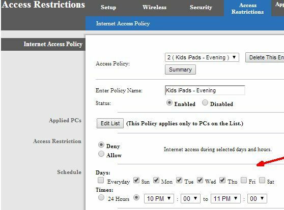 Definir tempos de acesso por dispositivo