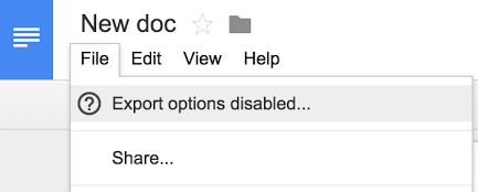 Opções de exportação desativadas no Google Drive
