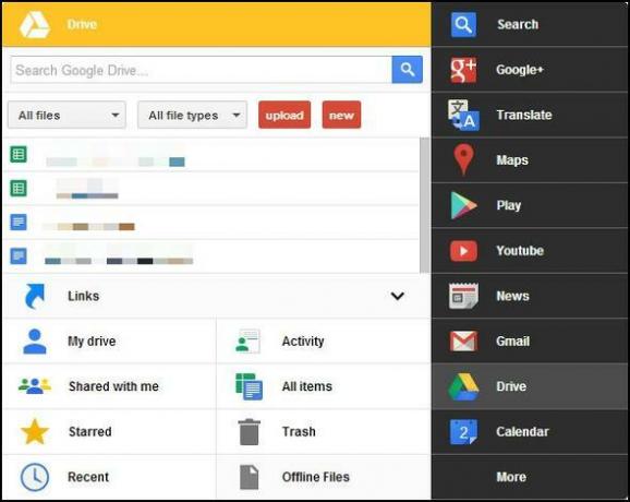 Menu preto: acesse todos os serviços do Google em um único menu [Chrome] Gdrive com menu expansível