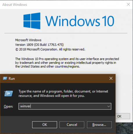 Comando winver do Windows 10