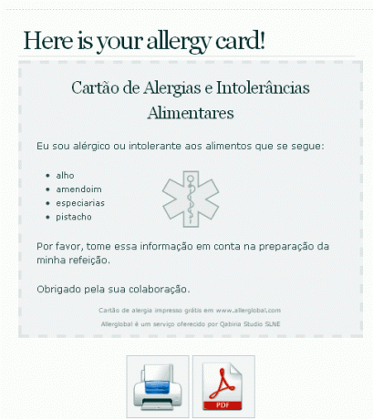 cartões de viagem alergia