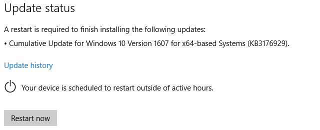 Status de atualização do Windows 10