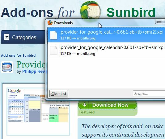 mozilla sunbird sincronização do Google Agenda