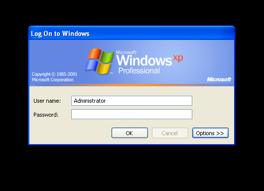 Isso mostra a tela de logon para Windows XP