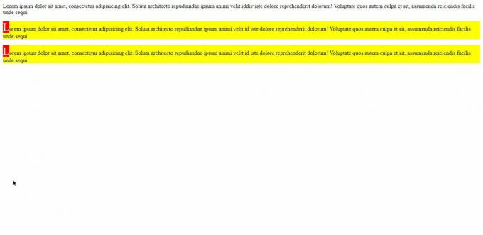 Uma captura de tela da saída do código com algum texto lorem ipsum.