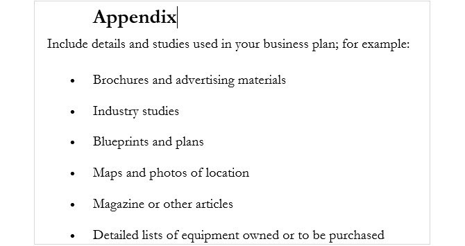 apêndice do plano de negócios