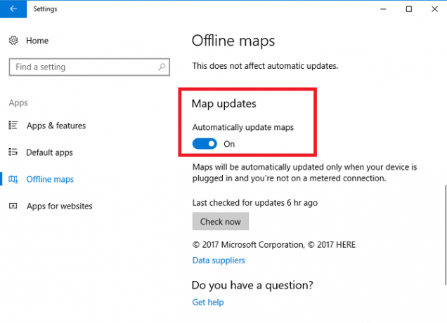 configurações de mapas offline atualização do Windows 10