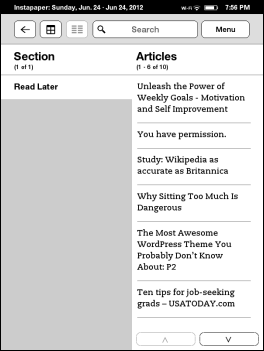 Como salvar artigos da Web para ler mais tarde em seu Kindle Instapaper que não é o tablet Ler mais tarde Exibir lista de artigos