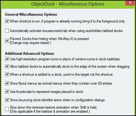 ObjectDock: personalize rapidamente sua área de trabalho e aumente sua funcionalidade [Windows] Configurações do ObjectDock Opções diversas