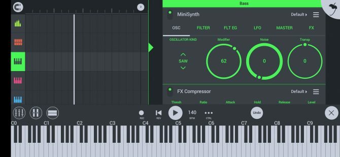 o layout da tela do FL Studio com display de piano roll