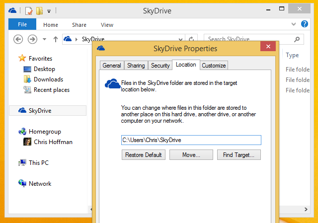 alterar local do skydrive-on-windows-8.1