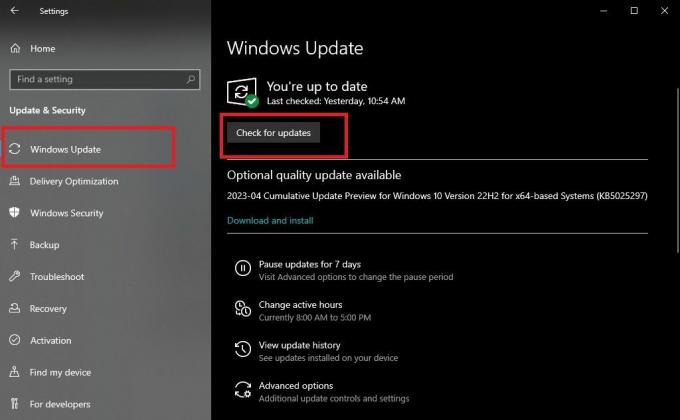 Windows Update e verifique se há atualização