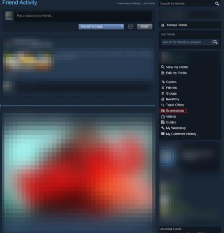 Tela do menu da conta Steam