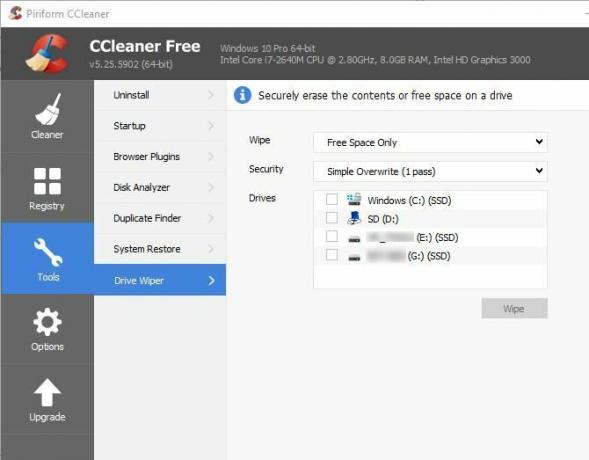 6 dicas e truques do CCleaner para limpar efetivamente o computador 04 CCleaner Drive Wiper