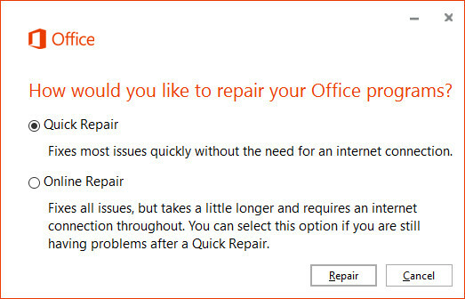 Assistente de reparo rápido para Microsoft Office