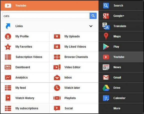 Menu preto: acesse todos os serviços do Google em um único menu [Chrome] Menu expansível do YouTube