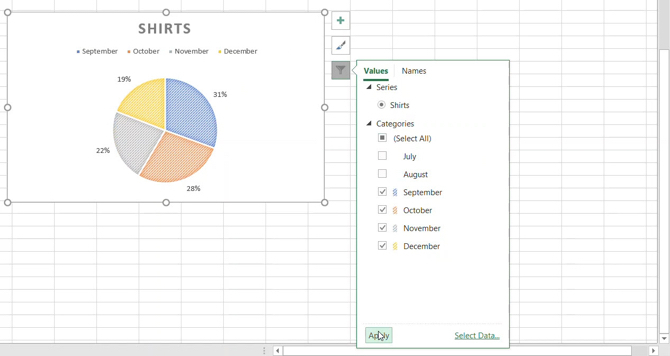 Gráfico de pizza usando filtros de gráfico no Excel