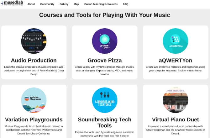 O MusEDLab da NYU ensina como produzir uma música gratuitamente online com seu mini-site Play With Your Music que usa a música de Peter Gabriel 