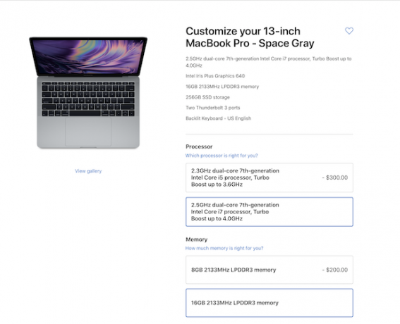 Opções personalizadas do Macbook Pro