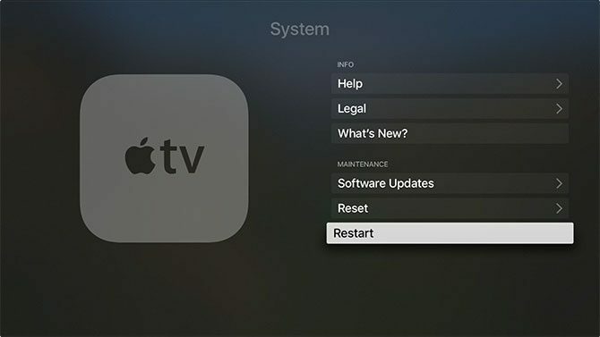 Reinicie o Apple TV