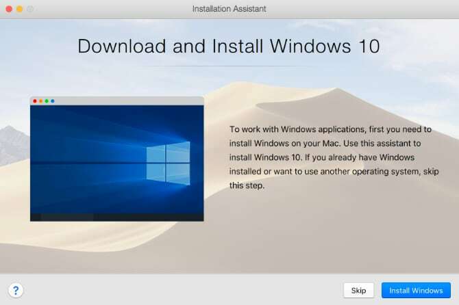 Parallels pode baixar o Windows 10 para você