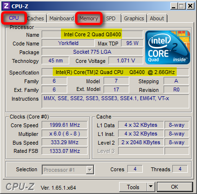 Informações do sistema CPU-Z