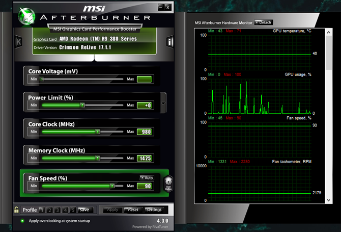 Captura de tela do programa msi afterburner