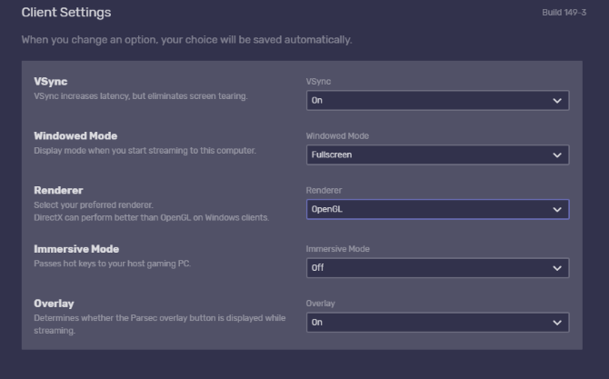 Definir configurações do cliente no Parsec Para PC