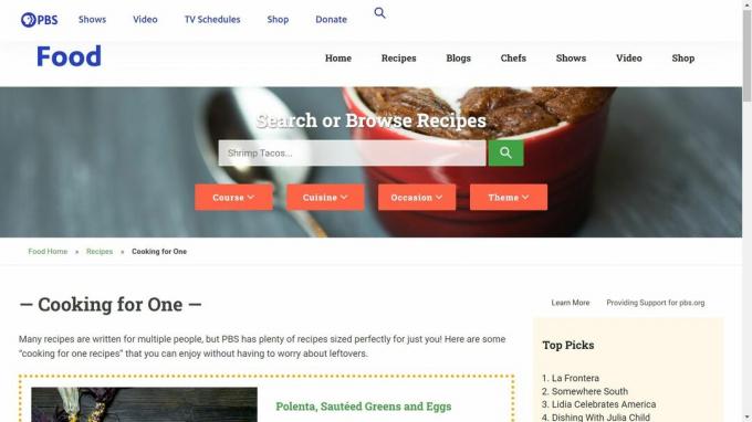 pbs cozinhando para um site