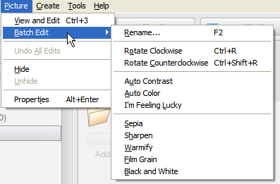 Picasa - Edição em lote de fotos