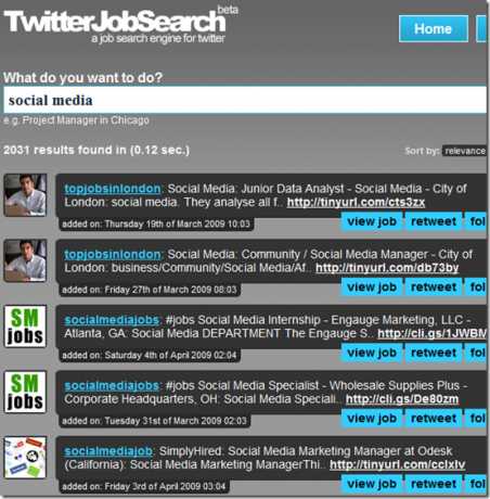 Um mecanismo de busca de emprego para o Twitter.