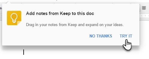 Traga o poder do Google Keep ao Google Docs com um único clique Google Keep Experimente