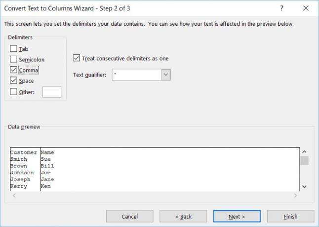 Assistente para Converter Texto em Colunas - Separado por Vírgula